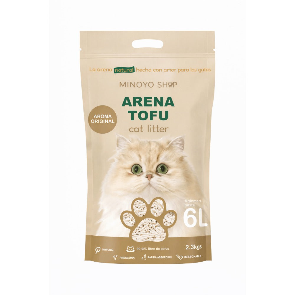 Pack de 1 Bolsa - Arena de Tofu para Gatos 6L - Sin Polvo Fácil de Aglomerar y Controla Olores -y Segura para Gatitos