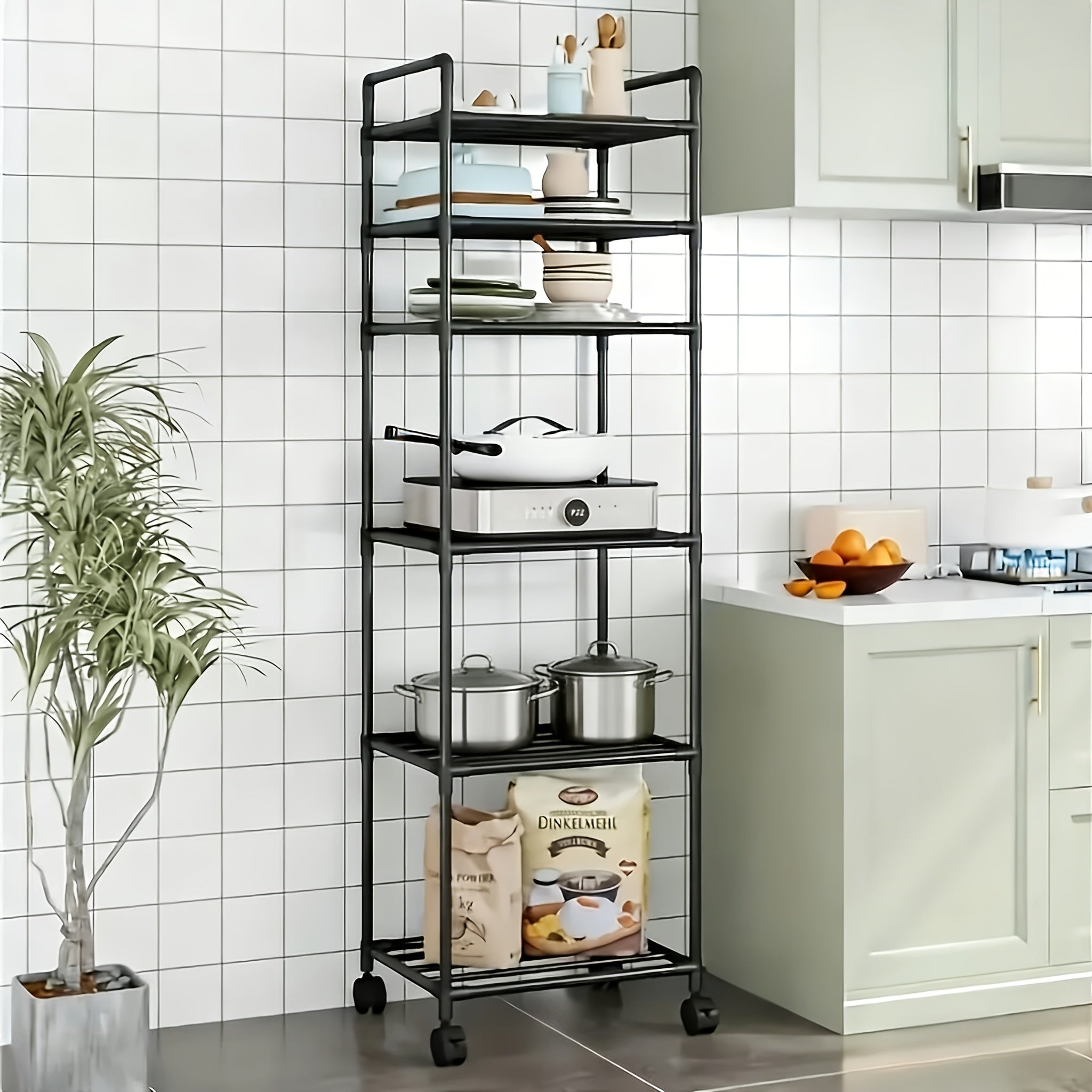 Estante de Almacenamiento Rodante de 5/6 Niveles - Organizador Multicapa de 167.64 cm - Ahorro de Espacio, Estante Ajustable y Multifuncional, Adecuado para Cocina, Baño, Sala de Estar, Oficina y Estudio, Solución de Almacenamiento Perfecta, Estante de Pi