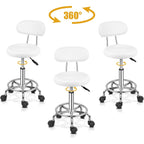 Taburete de oficina Bonnlo | Rodante, giro de 360°, altura ajustable, material de PVC, forma redonda, respaldo negro para estudio de uñas, salón de belleza, spas y oficinas