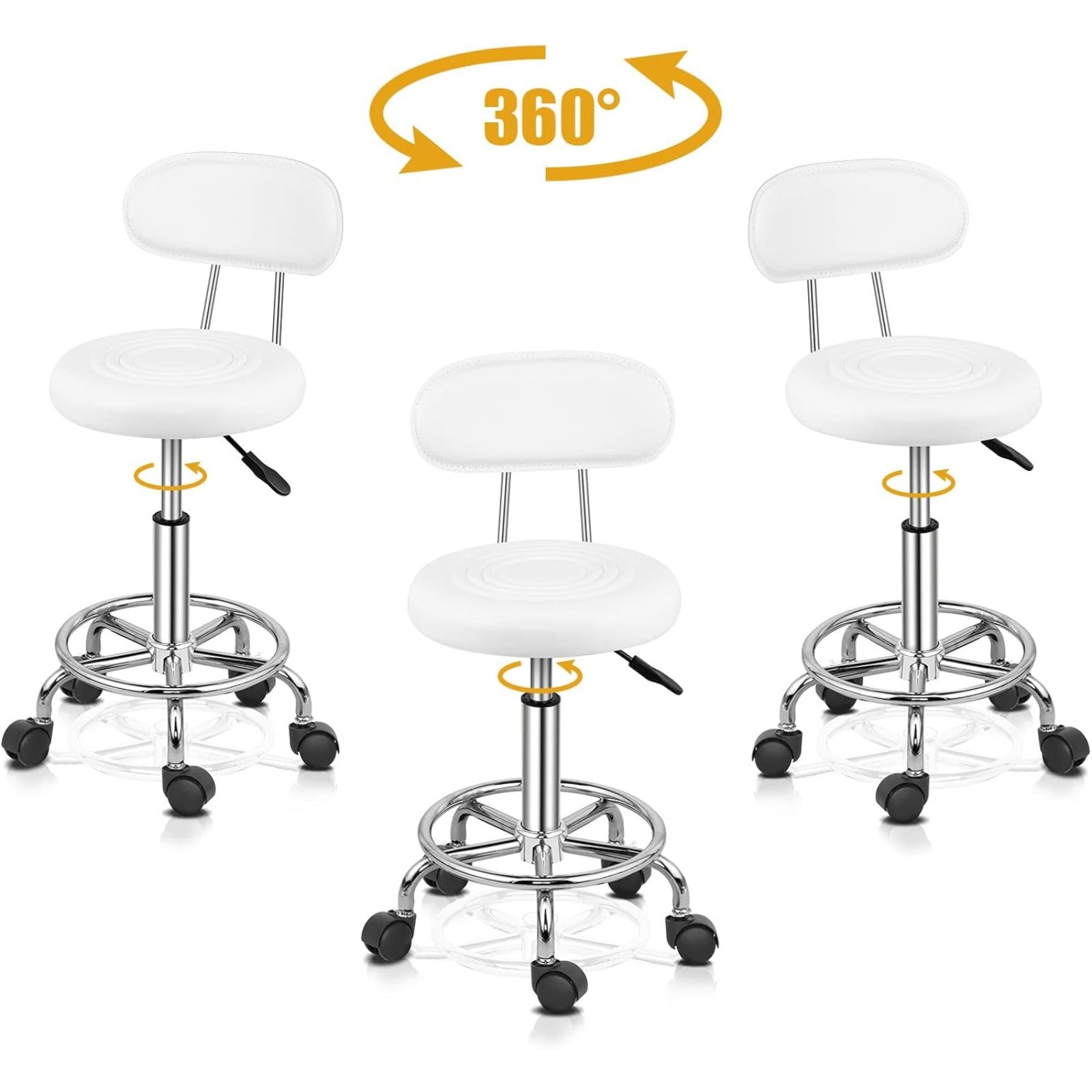 Taburete de oficina Bonnlo | Rodante, giro de 360°, altura ajustable, material de PVC, forma redonda, respaldo negro para estudio de uñas, salón de belleza, spas y oficinas
