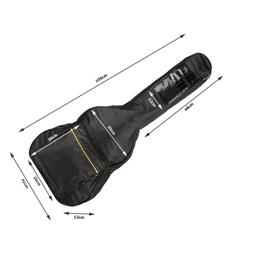 Funda Clásica para Guitarra Acústica, Estuche Rígido Negro con Bolsillos, Correas Ajustables y Asa para Transporte, Material Sólido Grueso Protector Resistente a las Condiciones Climáticas, Estuche con Bolsillo Adicional para Partituras A4 y Bolsillo para