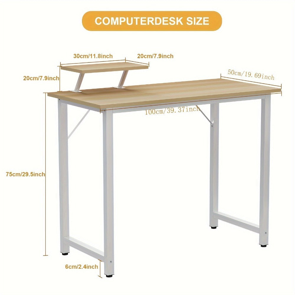 Oficinas para ordenadores de sobremesa pequeños con soporte de pantalla extraíble, mesa de escritorio para PC fácil de subir con estructura metálica, escritorio de juegos para estudiar, jugar y trabajar, de madera