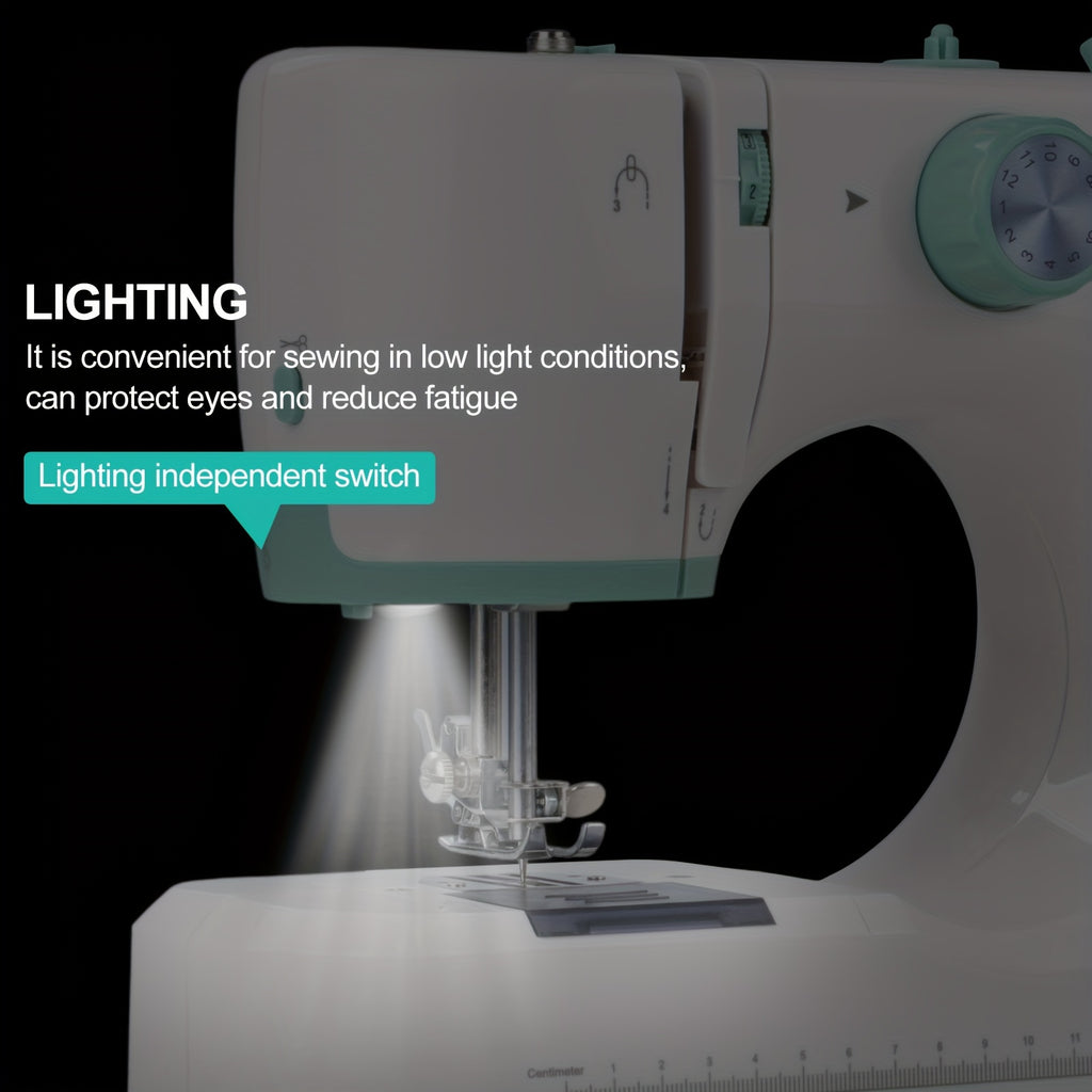 Mini Máquina de Coser con Pedal para Adultos, Máquina de Coser Multifuncional para el Hogar, 12 Puntos, Portátil, Eléctrica, para Principiantes y Aficionados al Costurero, Enchufe EU