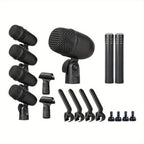 Juego de 7 micrófonos dinámicos de metal para batería - Adecuados para grabación profesional de batería con micrófonos para bombo, tom/snare y platillos, equipados con pinzas para micrófono