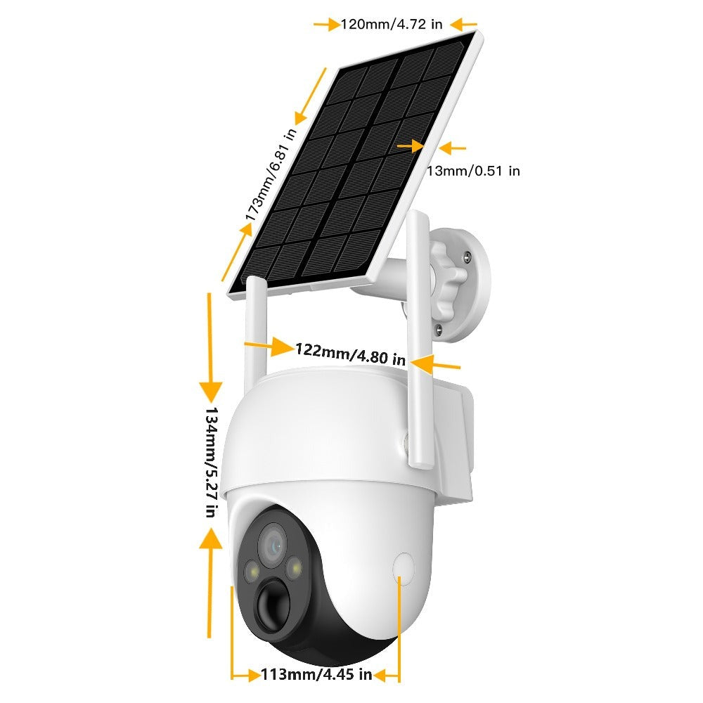 Cámara PTZ de baja potencia para exteriores de 3MP: Batería recargable de 5200Mah, detección humana, audio bidireccional (semiduplex), IP65, movimiento PTZ horizontal y vertical, visión nocturna a todo color, fuente de alimentación de panel solar (Kit GO2
