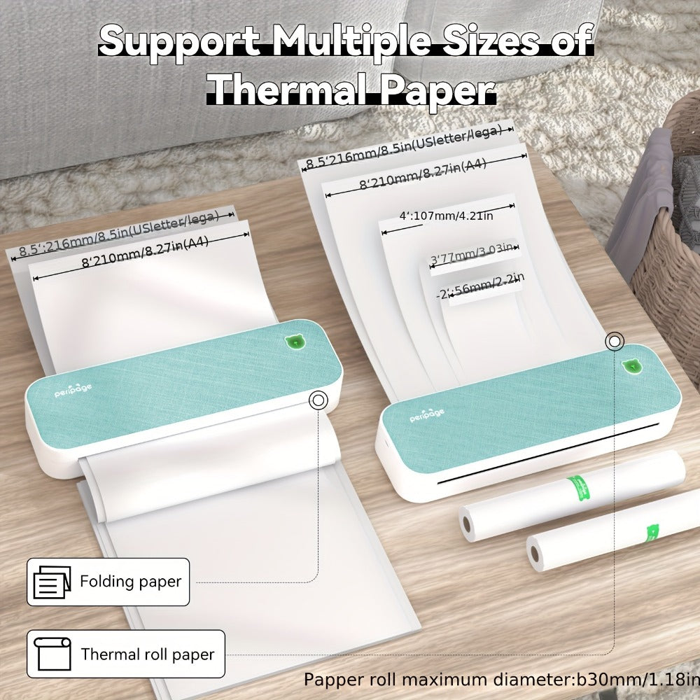 Impresora Térmica Portátil PeriPage para Viajes, Inalámbrica, Compatible con Papel Térmico de 8.5x11 (Carta US y A4), Papel para Tatuajes, Compatible con Teléfonos Android, IOS y Laptops