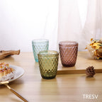 TRESV Set de 6 Vasos de Cristal 250ml | Diseño de Diamante Elegante | Aptos para Lavavajillas | Vidrio Sin Plomo para Agua y Refrescos