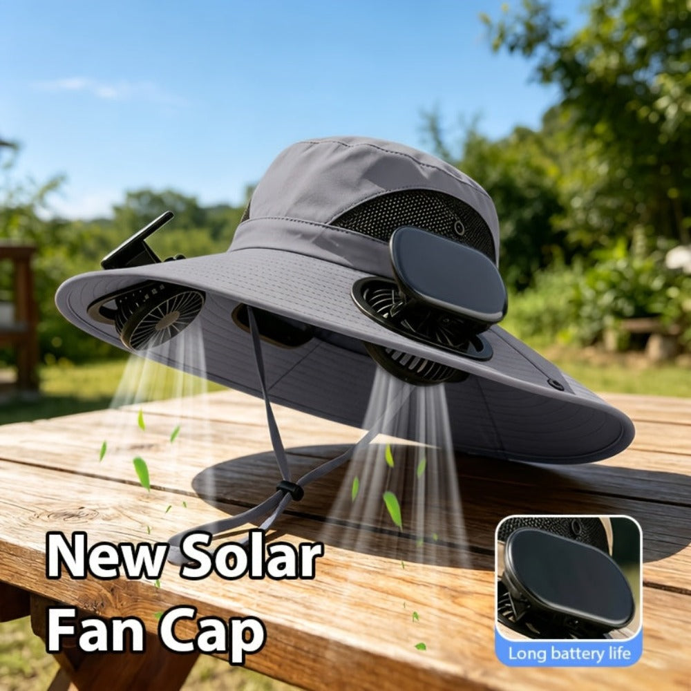 Sombrero de pesca para hombre de ala ancha con ventilador solar, incluye 2 ventiladores, recargable, ala grande, fresco y transpirable, apto para diversas ocasiones: correr, acampar, pescar, viajar