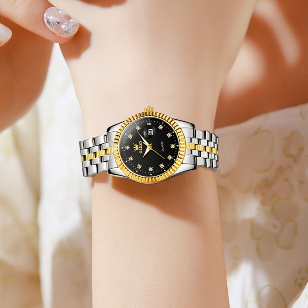 OLEVS Reloj de Mujer Clásico de Negocios, Relojes Analógicos de Cuarzo para Mujer, Relojes Elegantes de Lujo de Acero Inoxidable con Diamantes de Rhein, Relojes Luminosos para Mujer con Calendario y Fecha para Damas, Regalos Románticos, Reloj de Pulsera p