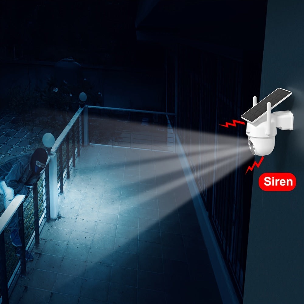 2 cámaras de seguridad solar ANRAN inalámbricas para exteriores, cámara WiFi 2.4G para seguridad del hogar con panel solar fijo, PTZ 360° para vigilancia doméstica, detección de humanos PIR, visión nocturna en color, comunicación bidireccional, color blan