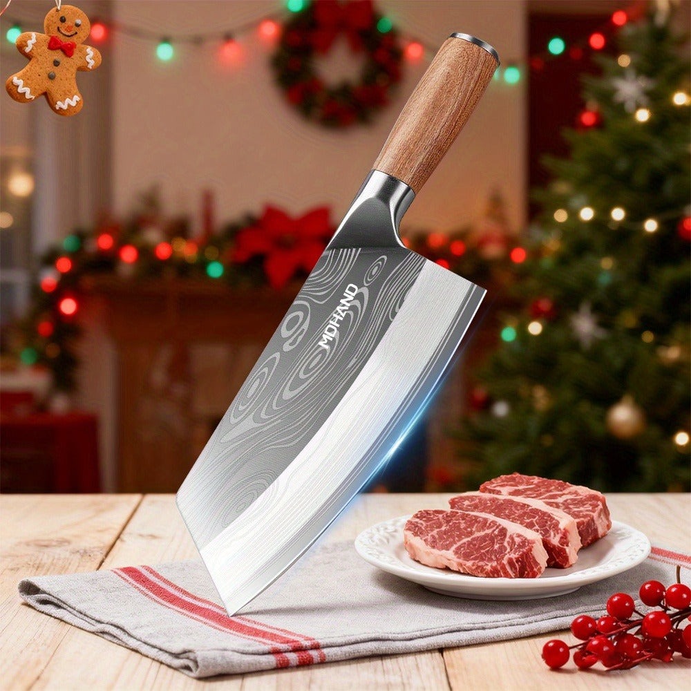 Cuchillo de Cocina Damasco, Maza de Carne y Verduras Forjada a Mano con una Hoja Afilada y un Mango Ergonómico Antideslizante Diseñado Específicamente para la Preparación Culinaria Presentado en una Elegante Caja de Regalo Ideal Como Regalo de Vacaciones