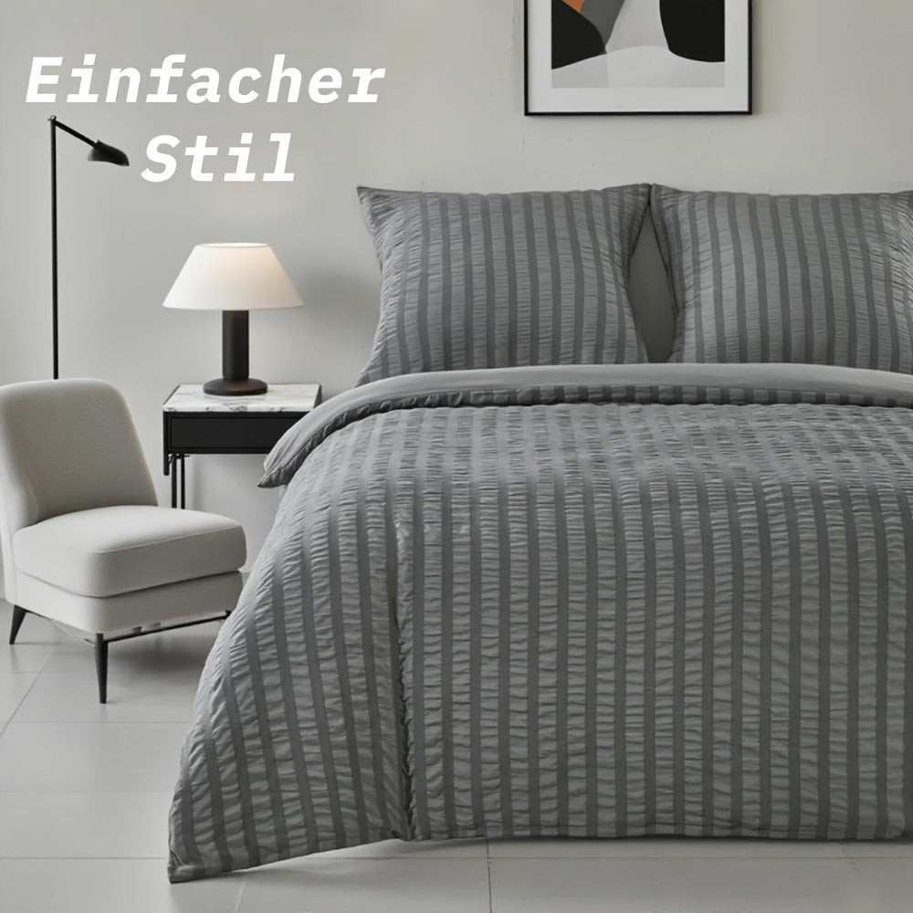 1 funda nórdica de gasa con burbujas y rayas en relieve, ropa de cama sencilla con cierre de cremallera, lavable a máquina, ideal para habitaciones de hotel, dormitorios, etc. Incluye funda de almohada de 80 * 80 cm