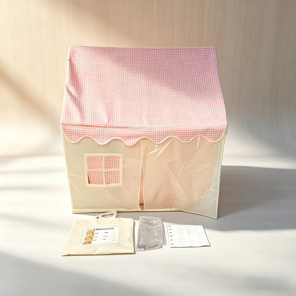 Tienda de campaña estilo casa a cuadros rosa y blanco - Casa de juegos extra grande para interiores y exteriores para niños | Se pliega para un fácil almacenamiento | Casa a cuadros rosa grande | Regalo perfecto para vacaciones y cumpleaños para niños y n