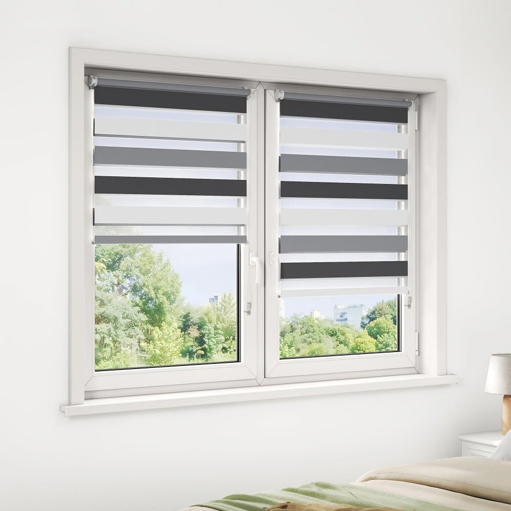 1 unidad, persiana de doble rodillo, cortina de doble capa sin perforaciones, bloqueo de luz, a prueba de sol y aislante térmico, luz ajustable, adecuada para dormitorio, sala de estar, cocina, baño, oficina, estudio, balcón, decoración del hogar