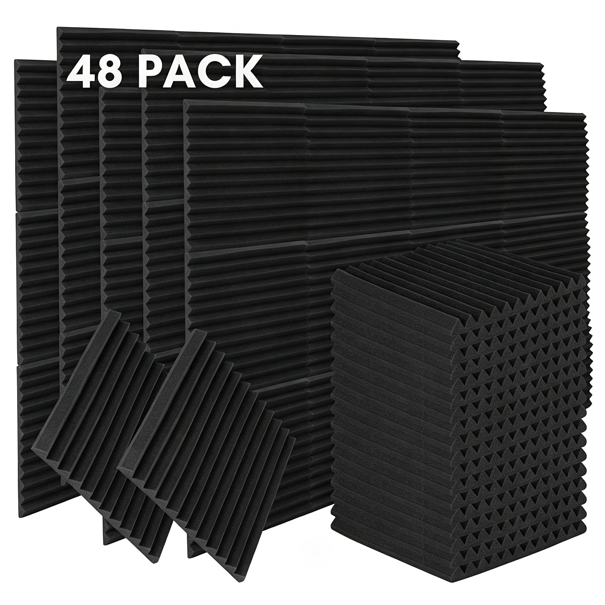 24/48/72 piezas Paneles Acústicos, 30x30x2.5 cm, Espuma 3D para Aislamiento Acústico, Paneles de Espuma Autoadhesivos para Absorción de Sonido, Reducción de Eco en Hogar, Oficina, Estudio de Podcast, Espuma para Aislamiento Acústico