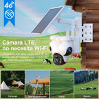 Cámara de seguridad solar solar exterior de 8MP con triple lente y triple vista 4G, videovigilancia, rotación panorámica-inclinable PTZ 360°, seguimiento de movimiento, detección humana PIR, audio bidireccional, visión nocturna a todo color, notificacione