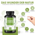 NATURALKRAFT® Complejo de Vitaminas B Premium - 500 Μg de Vitamina B12 y 400 Μg de Ácido Fólico - 8 Vitaminas del Grupo B (B1, B2, B3, B5, B6, B7, B9, B12) para Energía, Sistema Nervioso y Metabolismo - Vegano y Probado en Laboratorio - 180 Cápsulas