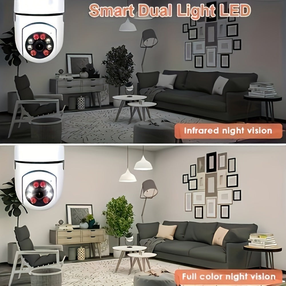 1pc Cámara de Seguridad 1080P HD Ease Life APP, Cámara Exterior Resistente a la Intemperie, Cámara Inalámbrica Wifi con Bombilla de 2.4Ghz, Enchufe de Luz E27 de 360°, Visión Nocturna a Todo Color, Detección de Movimiento, Vigilancia Doméstica, Regalo de