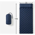 Colchón de camping inflable para una persona con almohada 190x58x5 cm XXL. Colchoneta de camping inflable ligera y colchoneta de camping en azul marino. Colchón de camping duradero con acolchado ergonómico en forma de diamante. Colchón de aire para una pe