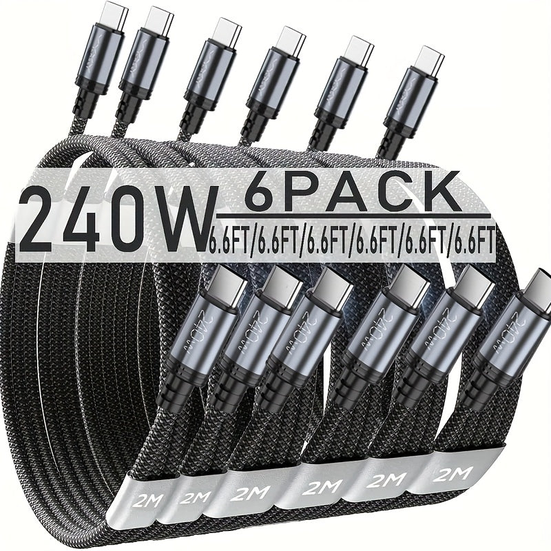 Cables USB-C de carga rápida 240W para portátil tableta y móvil | 240W y 100.58cm y 6 piezas