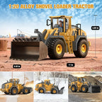 Cargadora a control remoto - Camión de juguete bulldozer a control remoto con operación de simulación de cucharón hidráulico, Colección de modelos de tractor de construcción de vehículos de ingeniería para niños y niñas