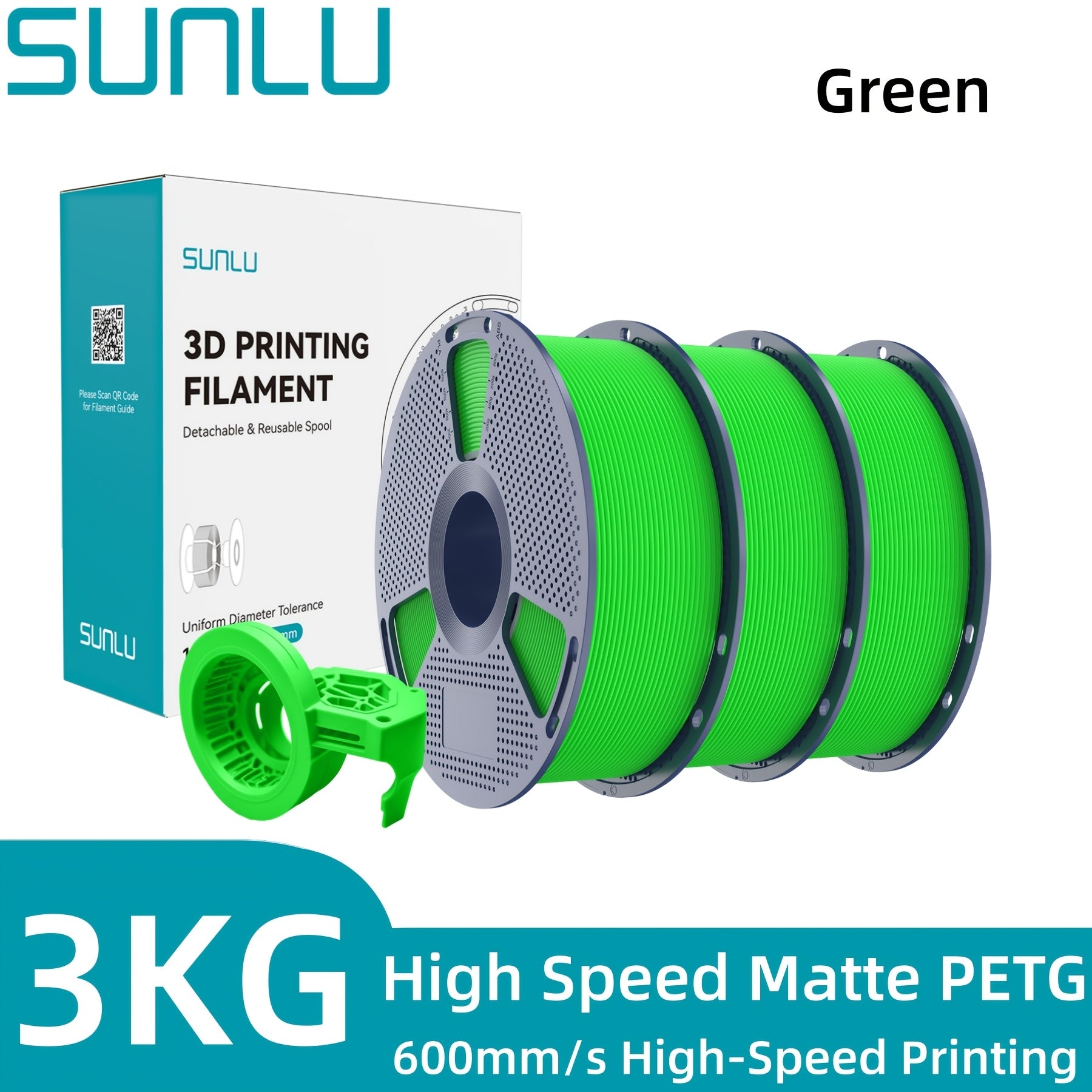 SUNLU Filamento PETG de Alta Velocidad, Filamento PETG para Impresión 3D, Menos Desprendimientos, Buena Adhesión de Capas, Alta Resistencia a la Tracción, Soporte para Impresión de Alta Velocidad de 50-600 mm/s, 3kg (6.6lbs)