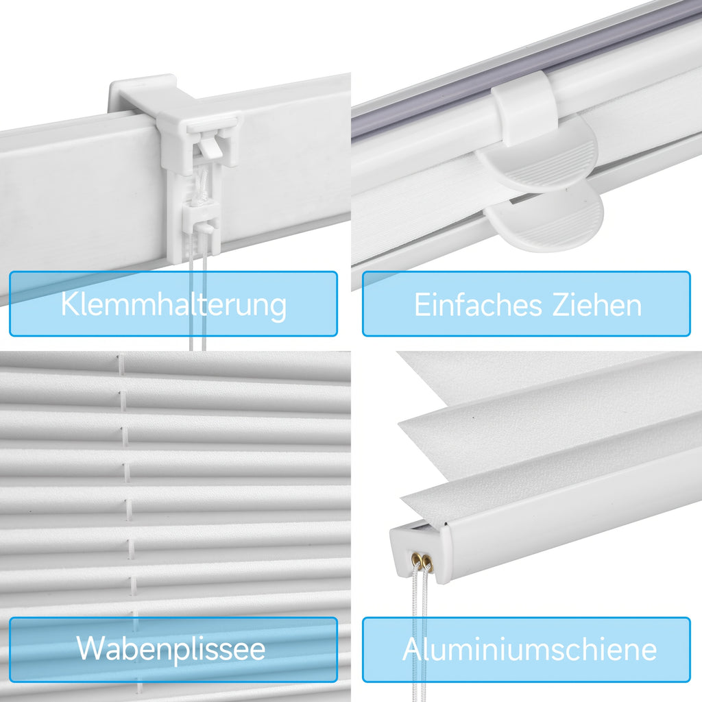 Estor enrollable | Persianas opacas plisadas con cordón Sekey para cubrir ventanas - Instalación sin taladro, estores enrollables de bloqueo con