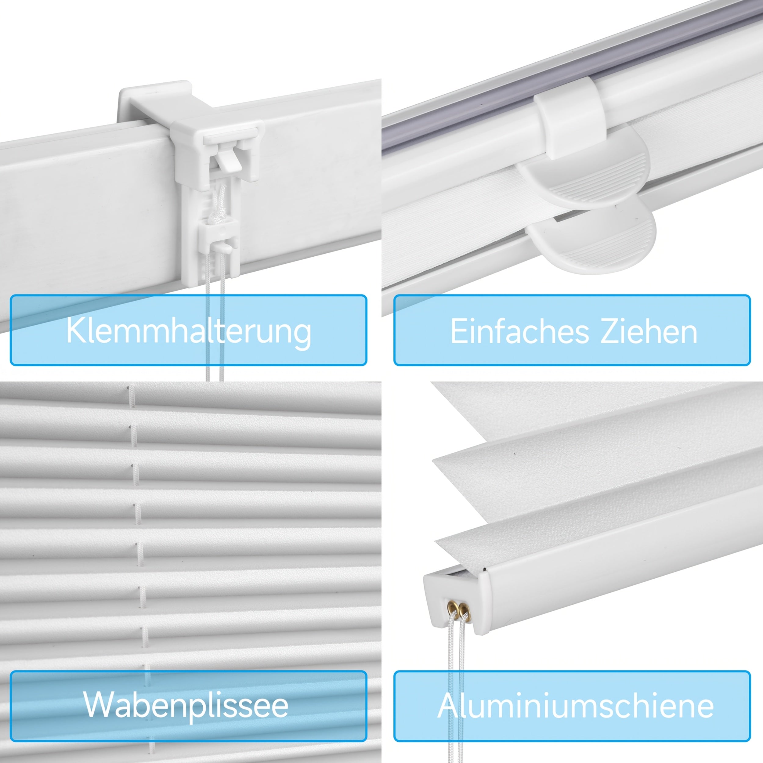 Estor enrollable | Persianas opacas plisadas con cordón Sekey para cubrir ventanas - Instalación sin taladro, estores enrollables de bloqueo con