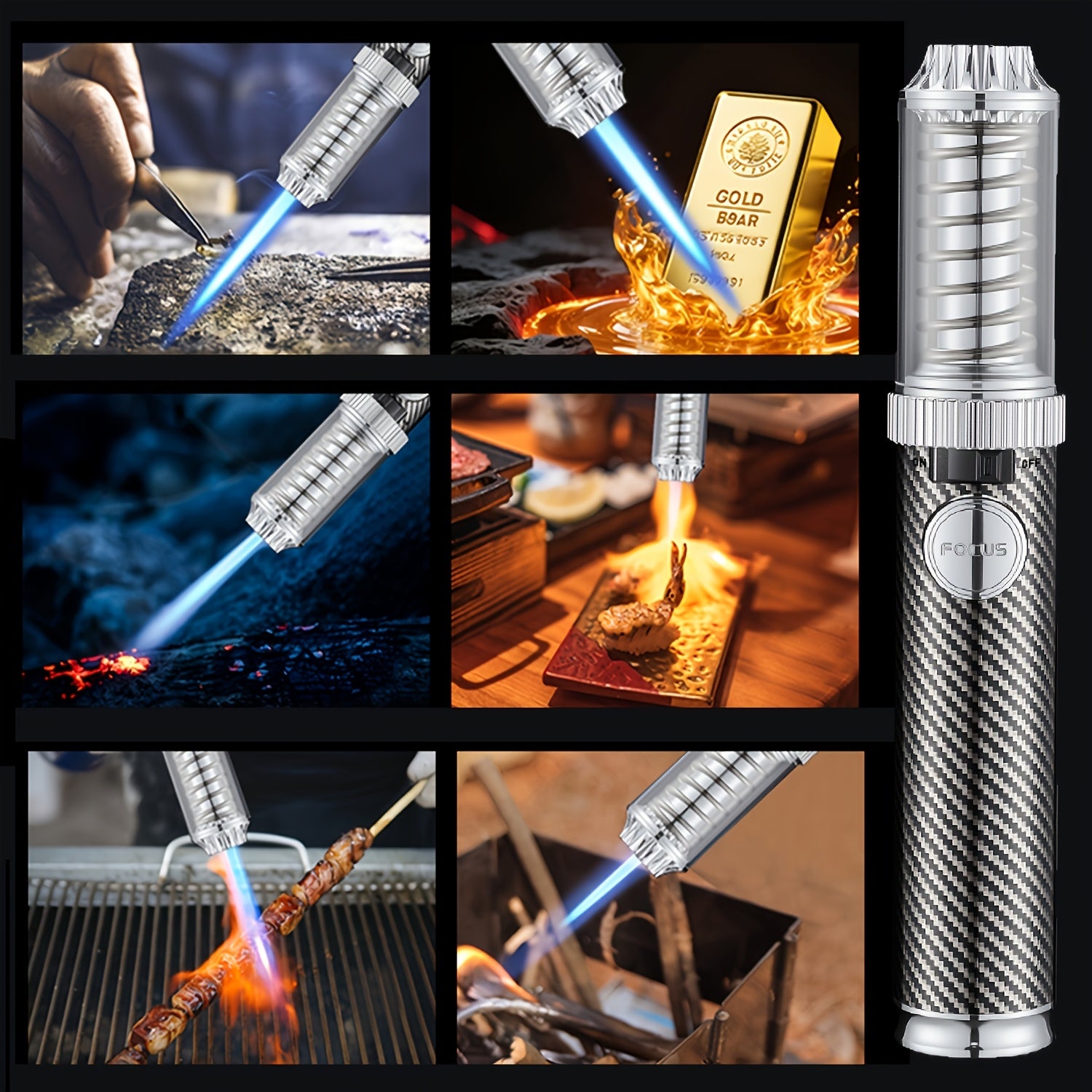 Encendedor recargable | Encendedor de metal, potente, grande, con diseño de salida de vórtice visible, pulido, resistente al viento, recargable