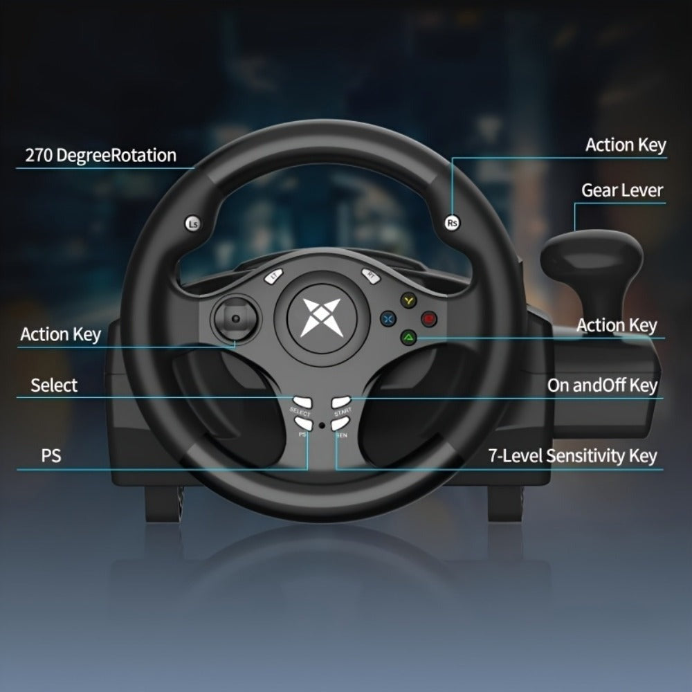 Volante de juego de carreras NBCP con pedales, volante de 270° con retroalimentación de fuerza, para PC, PS4/PS3, Android, simulador de carreras Real Racing
