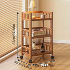 Carrito de madera de tres niveles, estante de almacenamiento con valla, carrito de cocina móvil con ruedas omnidireccionales, fácil de limpiar, adecuado para baños, dormitorios y estantes de sala de estar, estante de pie, estante de pie