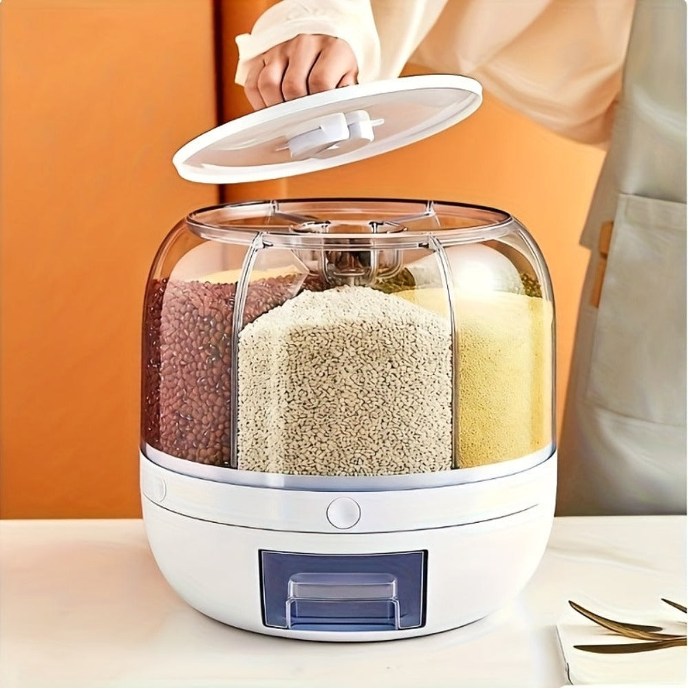 1pc Caja de almacenamiento de granos giratoria, Contenedor giratorio de gran capacidad para almacenar arroz y granos, Contenedor para almacenar granos enteros, Dispensación de un toque para granos pequeños