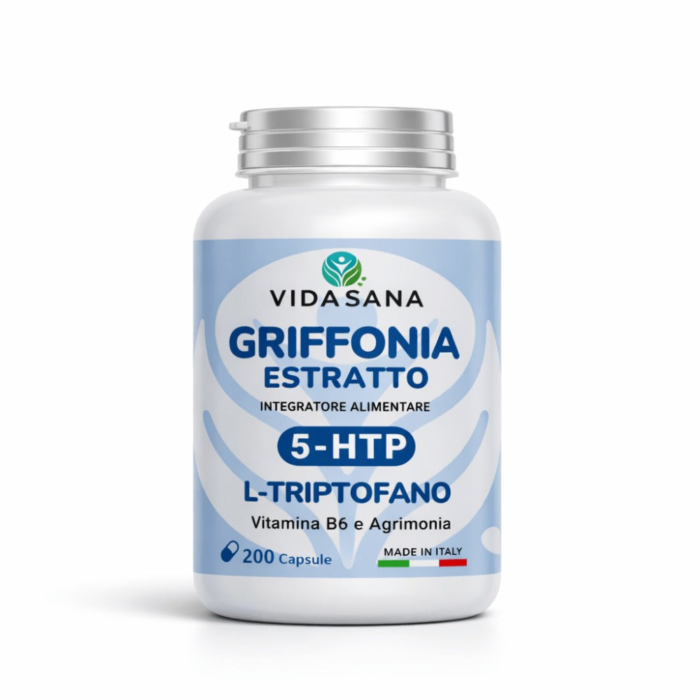 Integrador con Griffonia, 5-HTP, L-Triptófano y Vitamina B6 - Hecho en Italia - Entrega Rápida desde Almacén Local