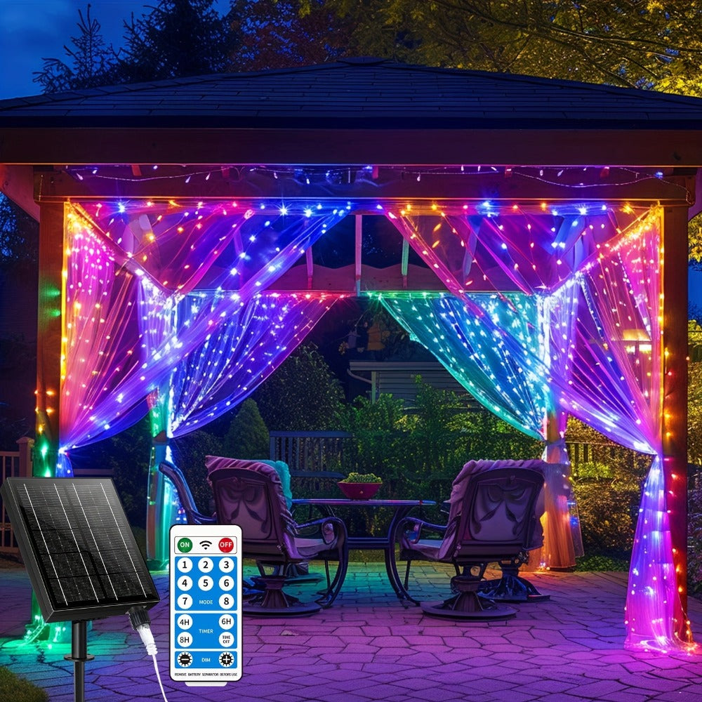 Guirnalda de luces solares de 330 LED 3*3 - 8 modos, control remoto, energía solar, uso durante todo el año, 0 facturas de electricidad, duradera - Perfecta para jardín exterior, patio, gazebo, fiesta, festival, boda, decoración navideña