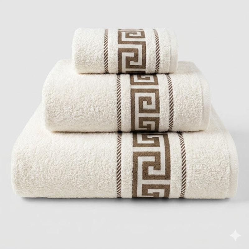 Juego de Toallas de Algodón 100% (3 Piezas) - Incluye Toalla de Tocador, Lavabo y Ducha | Tacto Suave, Ultra Absorbentes con Diseño Elegante de Lunares | Set Premium para Baño