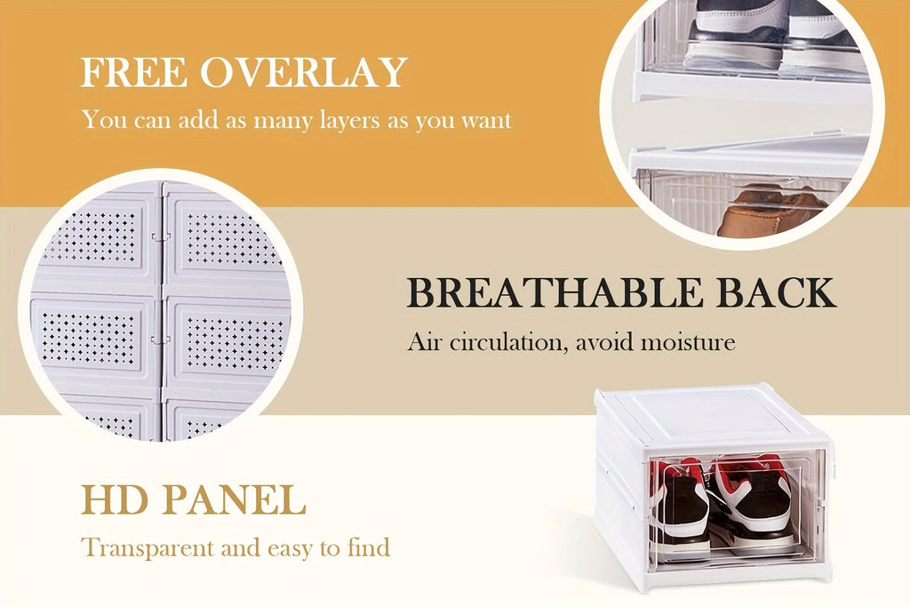 Cajas de Zapatos Apilables, Contenedores de Almacenamiento de Zapatos de Plástico Engrosado de 6 y 9 Niveles – Estante de Zapatos Plegable y Colapsable con Diseño de Tapa Abatible, No Requiere Montaje, Diseño Vertical Ahorrador de Espacio, Adecuado para Z
