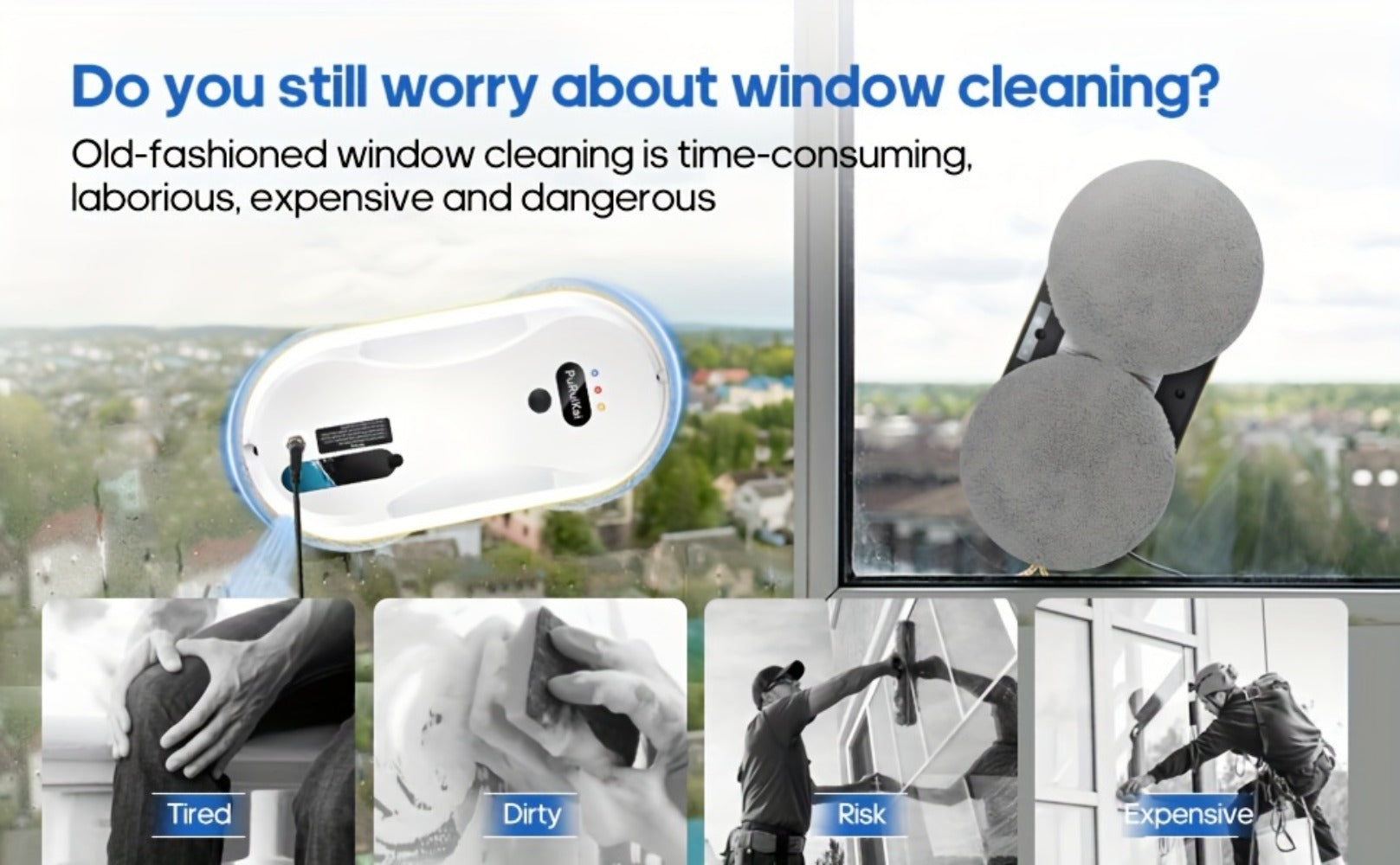Robot limpiador de ventanas inteligente PuRuiKai 09, limpiador de cristales eléctrico totalmente automático, botella rociadora con control remoto para el hogar con 10 paños de limpieza, nuevo producto de Navidad