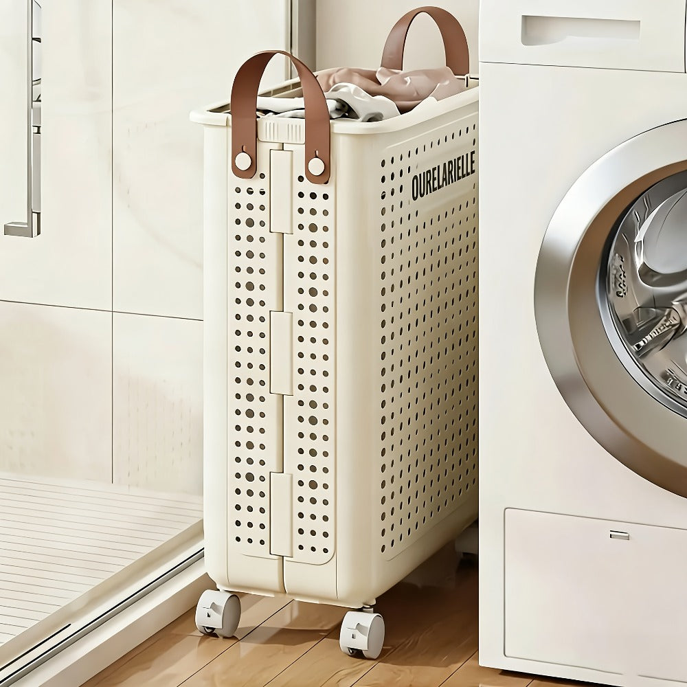 Cesta de Ropa Grande Plegable con Ruedas, Cuero Sintético Color Sólido, Versátil y Portátil para Almacenamiento en Baño y Balcón, 15.8/205GaA, Varios Tamaños Disponibles, Bolsa de Ropa para Lavandería, Cestas de Ropa