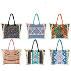 MEJORADA Bolso de playa grande con estampado bohemio, ideal para verano, con flecos de algodón, forro interior y bolsillos, 55×37×19 CM, tejido 100% poliéster