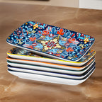 Platos de ensalada rectangulares de cerámica de 8,5 pulgadas (21,59 cm), platos de cena, platos de postre de pasta para aperitivo, sushi, frutas - Seguros para microondas/lavado a mano, juego de 6, regalos creativos para vacaciones