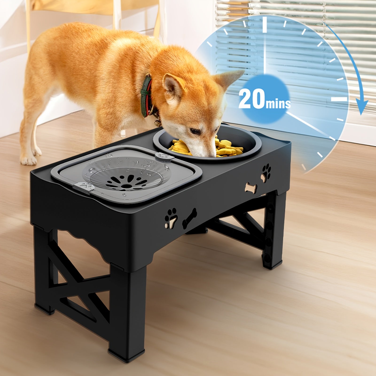Comedero para mascotas | 1 Set Comedero Elevado para Mascotas, Soporte Ajustable de Doble Tazón para Perros y Gatos, Estación de Alimentación