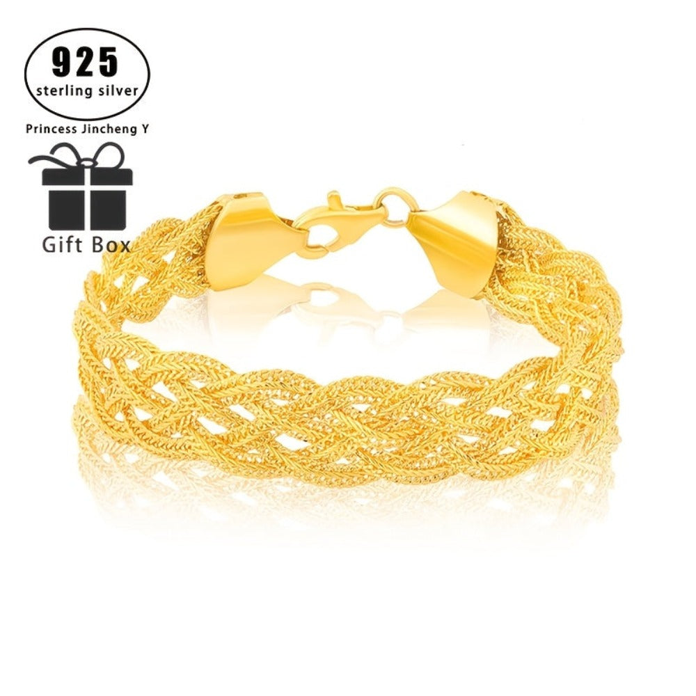 ARTPAGE, Plata 925, Pulsera Tejida Dorada para Mujer, Moderna y a la Moda, Utilizando un Cierre de Langosta Seguro y Confiable, Ideal como Regalo de Cumpleaños, Navidad, San Valentín, Día de la Madre, Presentada en una Exquisita Caja de Regalo