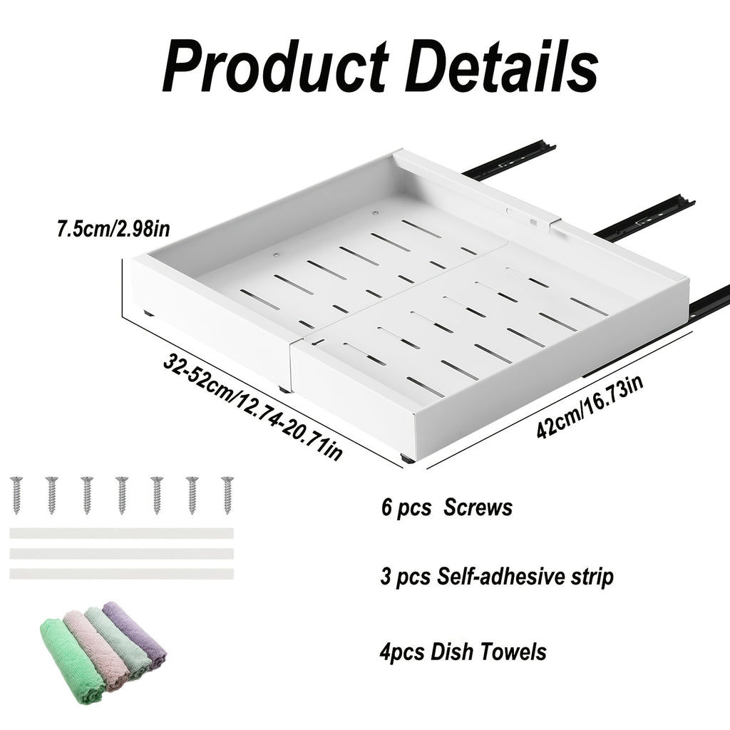 1 unidad de cajón telescópico, estantes de almacenamiento extraíbles y expandibles, ancho ajustable (31.5-52 cm), no requiere perforación para la instalación, adecuado para película adhesiva, diseñado para gabinetes de cocina y baño