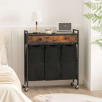 Cestero de lavandería rústico marrón y negro, 3 secciones, con 2 cajones, bolsas de lavandería extraíbles con tela Oxford, cesto de lavandería, para cuarto de lavado, cestos de lavandería