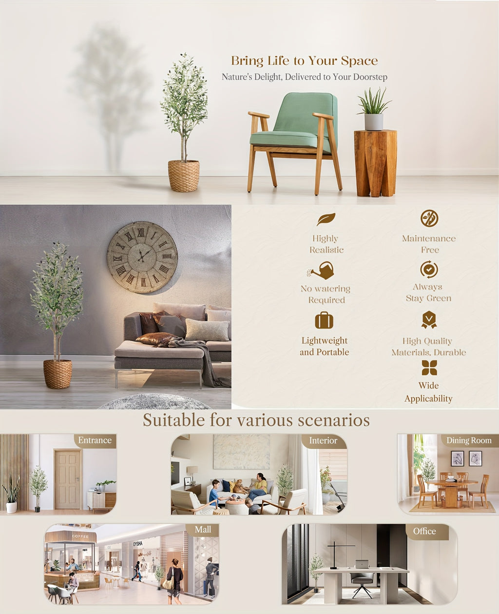 Árboles de olivo artificiales de 120/150/180/210 cm - Plantas de seda sintética con troncos de madera natural y frutos realistas, ideales para hogares, oficinas y salas de estar