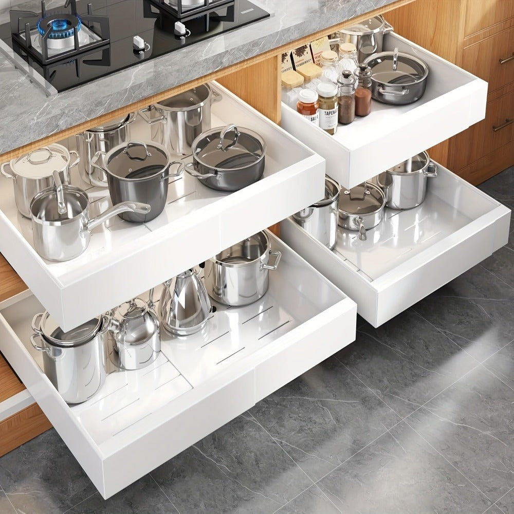 Gabinetes de Cocina Deslizantes con Cajones Extraíbles, 1 Paquete de Estantes Deslizantes de Almacenamiento, Estantes Reforzados de Acero al Carbono para Despensa de Alimentos, Cestas Deslizantes para Fregadero Sin Perforación, Estantes de Gabinete de Fác