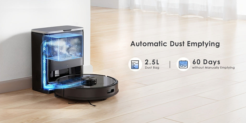 Lubluelu SL60 Plus+ Robot Aspirador con Autovaciado, Manos Libres hasta 60 Días, Robot Aspirador y Trapeador Combo de Súper Succión de 6500Pa, Navegación Láser LDS9.0, Mapeo Multicapa, Robot Aspirador 3 en 1 Autocargable para el Hogar, Pelo de Mascotas, P