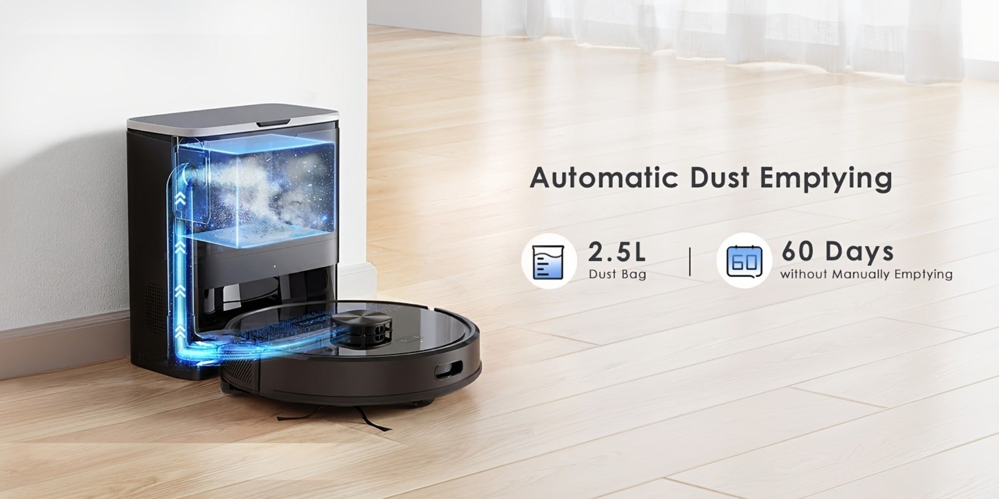Lubluelu SL60 Plus+ Robot Aspirador con Autovaciado, Manos Libres hasta 60 Días, Robot Aspirador y Trapeador Combo de Súper Succión de 6500Pa, Navegación Láser LDS9.0, Mapeo Multicapa, Robot Aspirador 3 en 1 Autocargable para el Hogar, Pelo de Mascotas, P