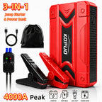 Arrancador portátil de batería de coche KOPUO 6000A - Herramienta profesional de mecánico automotriz (hasta 8.5L gasolina/7L diésel) Banco de baterías de emergencia de 12V con pinzas de seguridad inteligentes, pantalla LCD, diseño de luz LED ultrabrillant