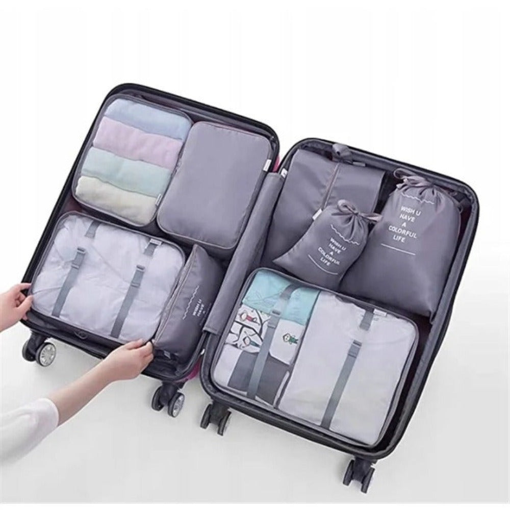 Un set de almacenamiento de viaje de gran capacidad, 7 piezas, bolsa para ropa, vaso de embalaje y bolsas de almacenamiento de nailon, adecuado para ropa, pantalones, zapatos, calcetines - una bolsa ligera estilo vacaciones, un regalo ideal para viajeros.